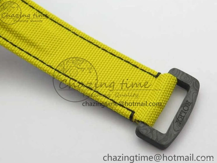 0102 Supportive Daytona DIW Carbon Case and Bezel Black Yellow Dial on Yellow Nylon Strap A 3220